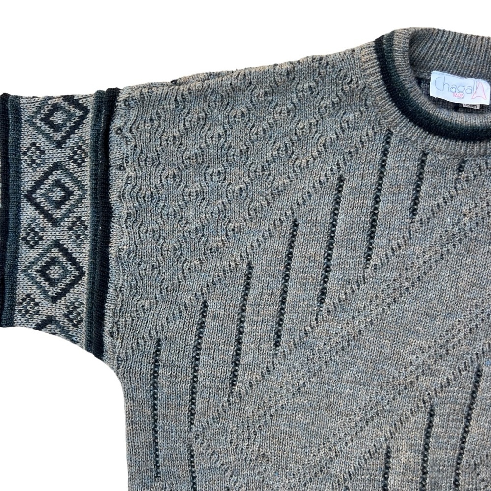 Vintage 90s - Chagall Paris - 3D Textured Grandpa Sweater - Grey - Large - Picture 2 of 7
